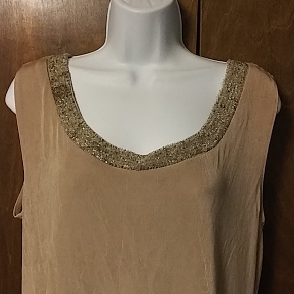 NWT CHICO'S TRAVELERS TAN BEADED TANK 3 - Picture 2 of 6